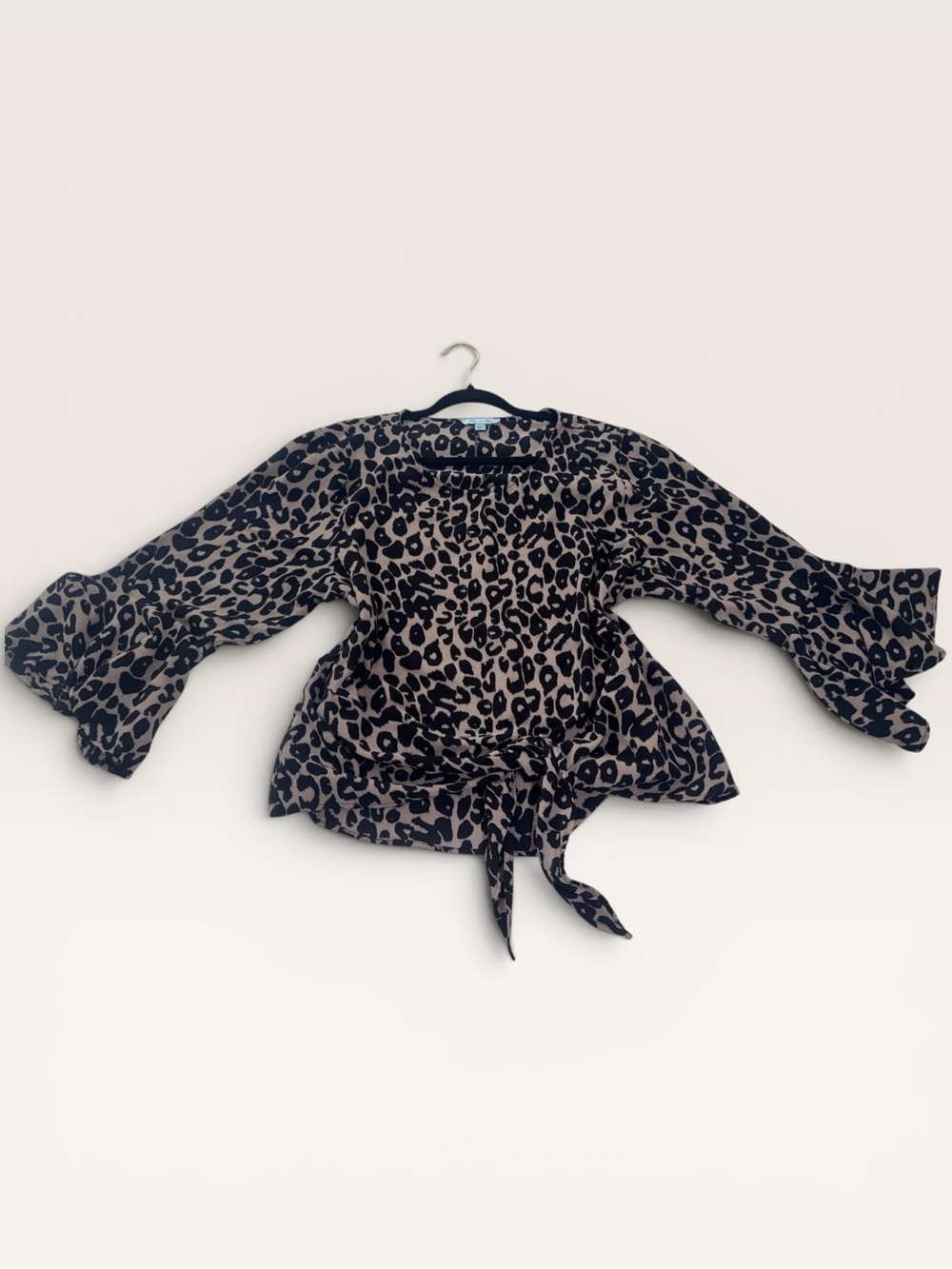 She + Sky Leopard Print Tie Front Blouse | Women’s XL | Ruffle Sleeve Top